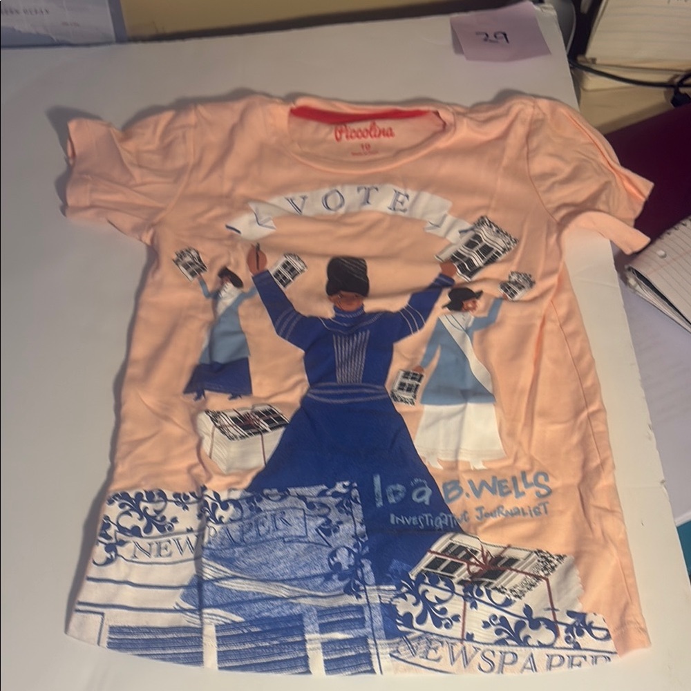 Ida B. Wells Orange and Blue Short Sleeve Tee with Graphic Design